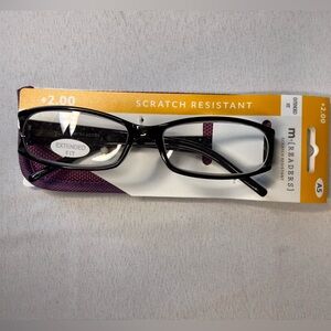 Black Reader Glasses With Crystal Sparkle  Design Sides A5 +2.0 Includes Pouch